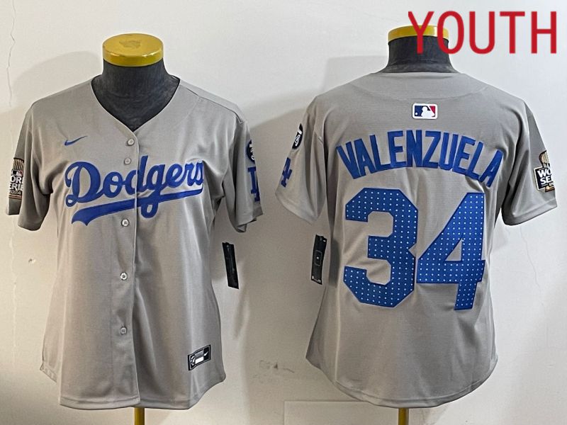 Youth Los Angeles Dodgers #34 Valenzuela Grey Game 2024 Nike MLB Jersey style 12055